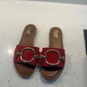 Franco Sarto Red Sandals with Gold Buckle